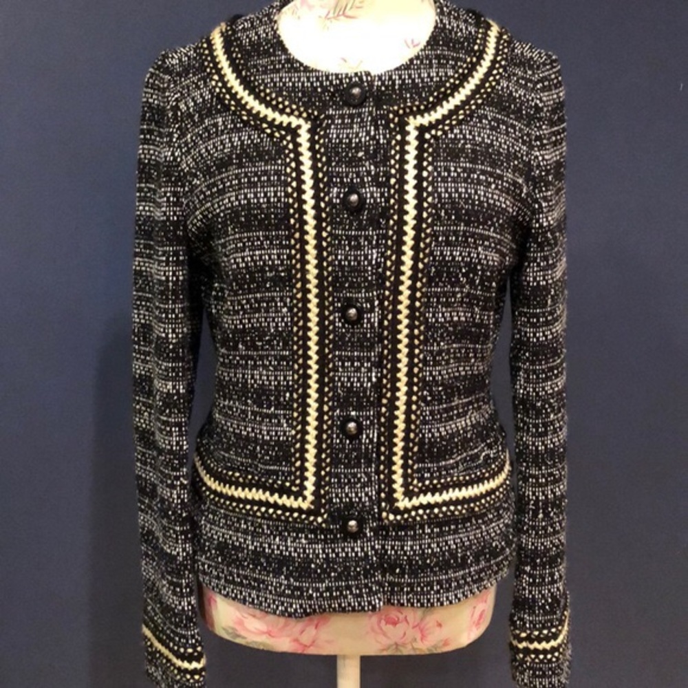 Tory Burch tweed blazer jacket black white